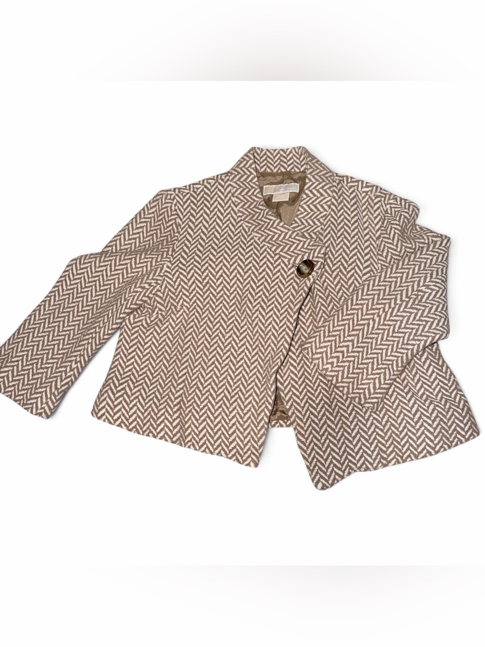 MICHAEL Michael Kors Beige & Cream Herringbone Cropped Blazer